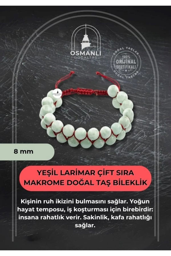 Yeşil Larimar 8mm Çift Sıra Makrome Doğal Taş Bileklik