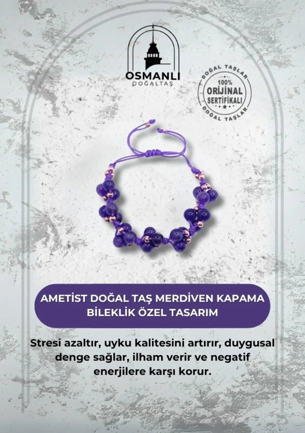 Ametist Doğal Taş Merdiven Kapama İpli Her Bileğe Uygun Bileklik
