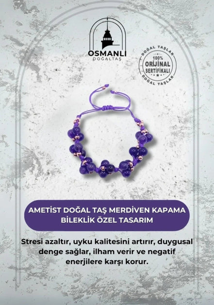 Ametist Doğal Taş Merdiven Kapama İpli Her Bileğe Uygun Bileklik
