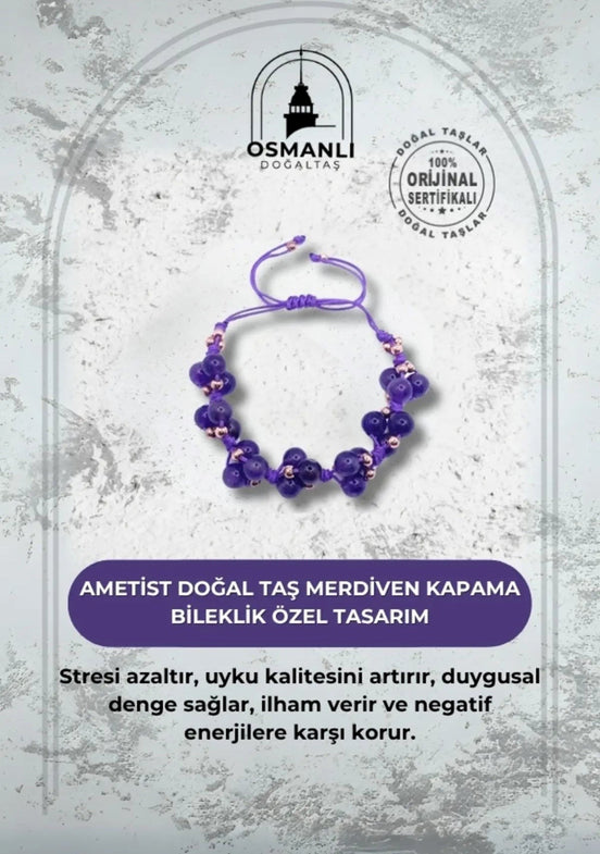 Ametist Doğal Taş Merdiven Kapama İpli Her Bileğe Uygun Bileklik
