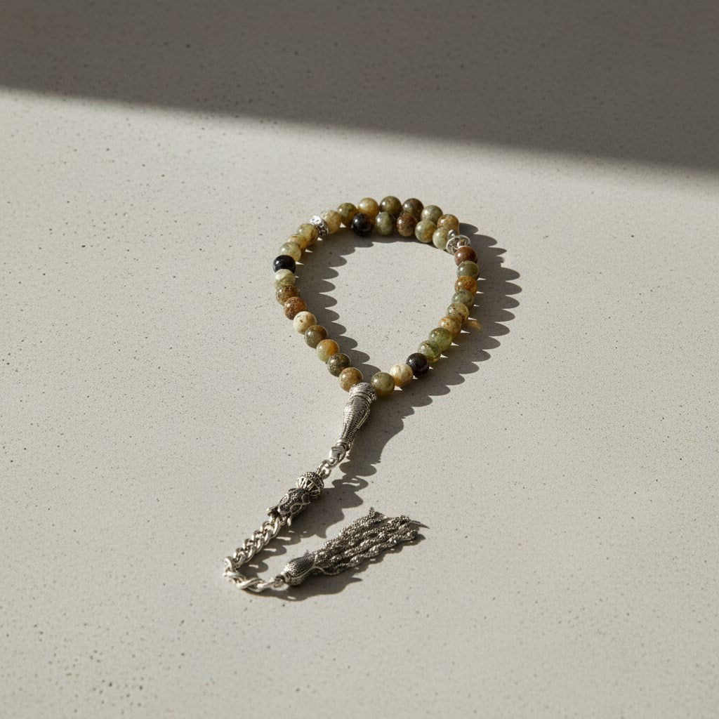 Tsavorit – Lal (Granat) Doğal Taş Tesbih – 33’lük / 6 mm