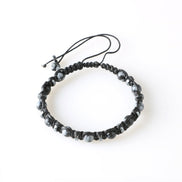 Karlı Obsidyen ve Hematit Doğal Taş Bileklik – İpli, 6 mm Unisex Tasarım