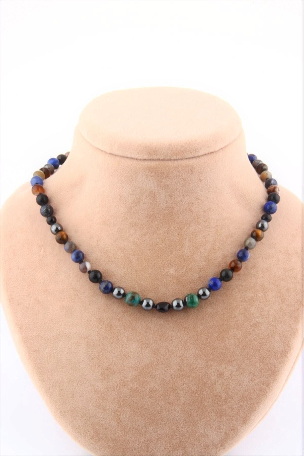 Erkek Öğrenci Kolye- Lapis, Sodalit, Kehribar, Labradorit, Kaplan Gözü, Krizokol, Akik, Obsidyen, Hematit