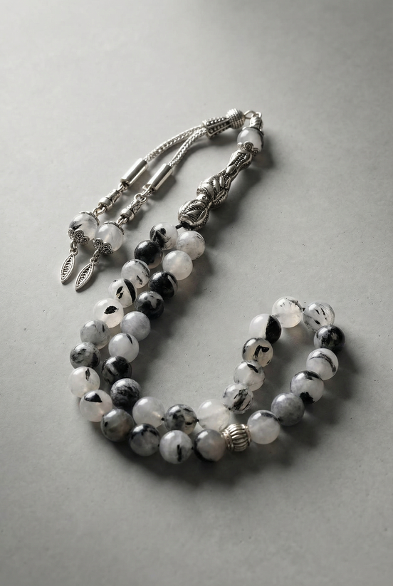 Rutilli Kuvars Doğal Taş Tesbih – 8 mm Küre Kesim