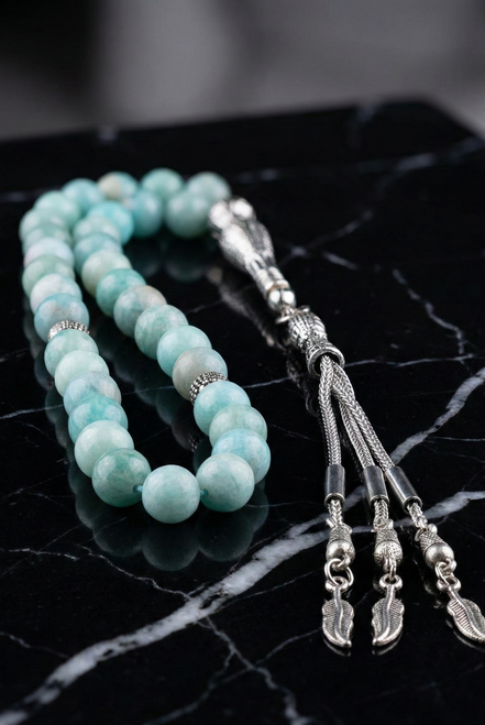 Amazonit Doğal Taş Tesbih – 8 mm Küre Kesim