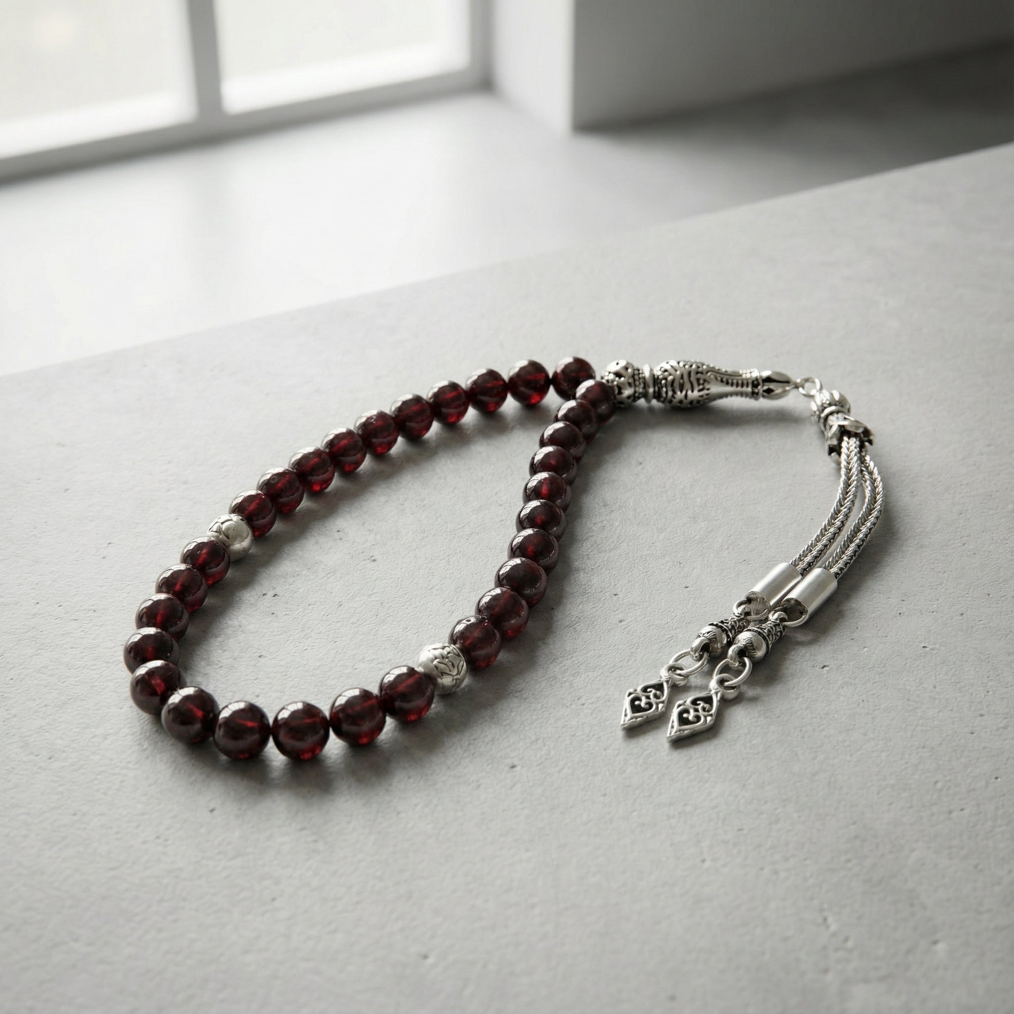 Bordo Granat (Lal) Doğal Taş Tesbih – 33’lük / 6 mm