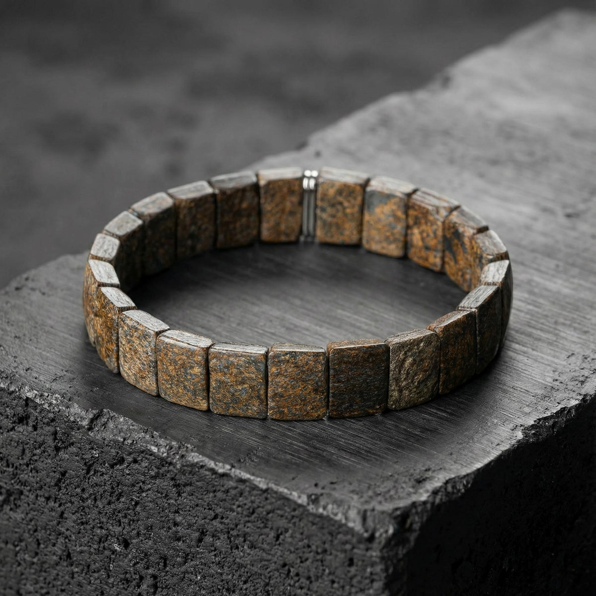 Bronzit Doğal Taş Kare Kesim Geniş Bileklik (Rolex Stil)