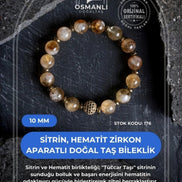 Sitrin, Hematit Zirkon Aparatlı Doğal Taş Bileklik-10 mm (SK:176)