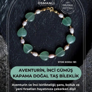 Aventurin, İnci Gümüş Kapama Doğal Taş Bileklik (SK:181)