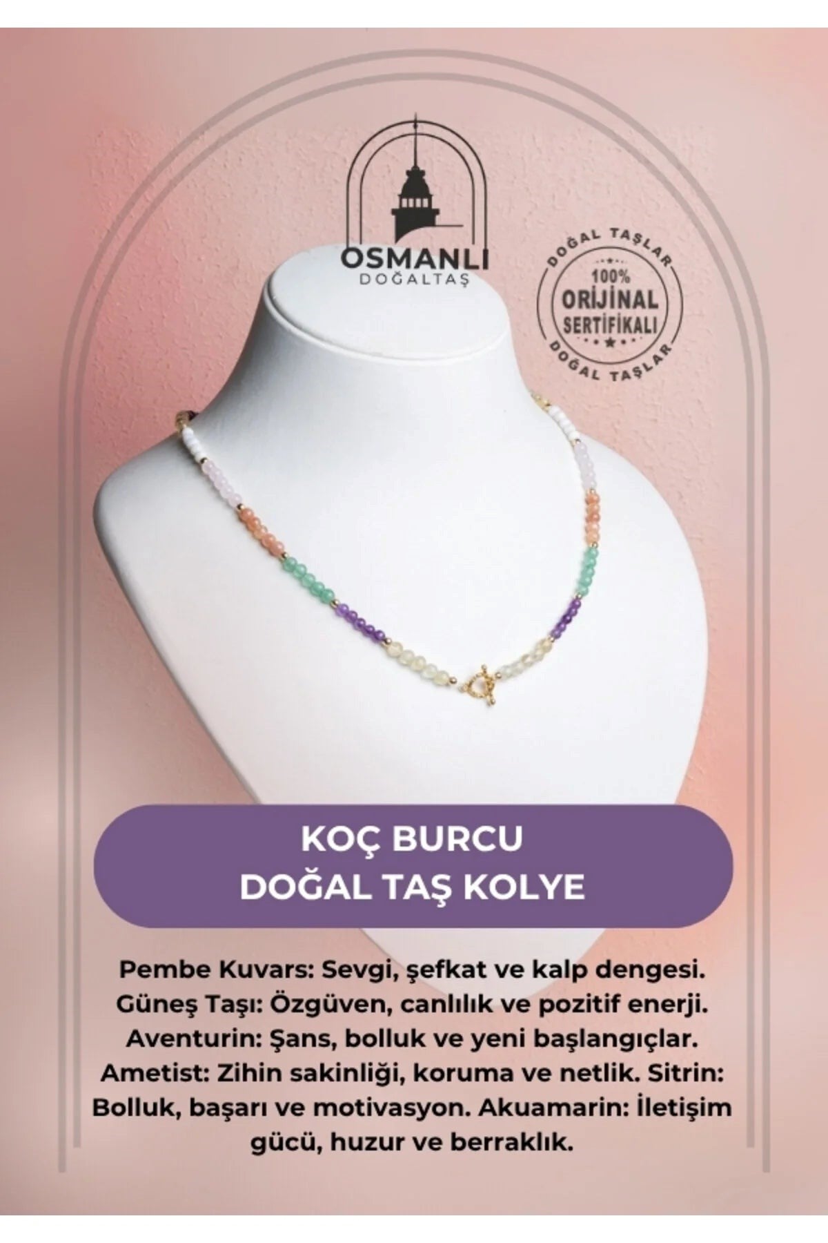 Koç Burcu Doğal Taş Kolye
