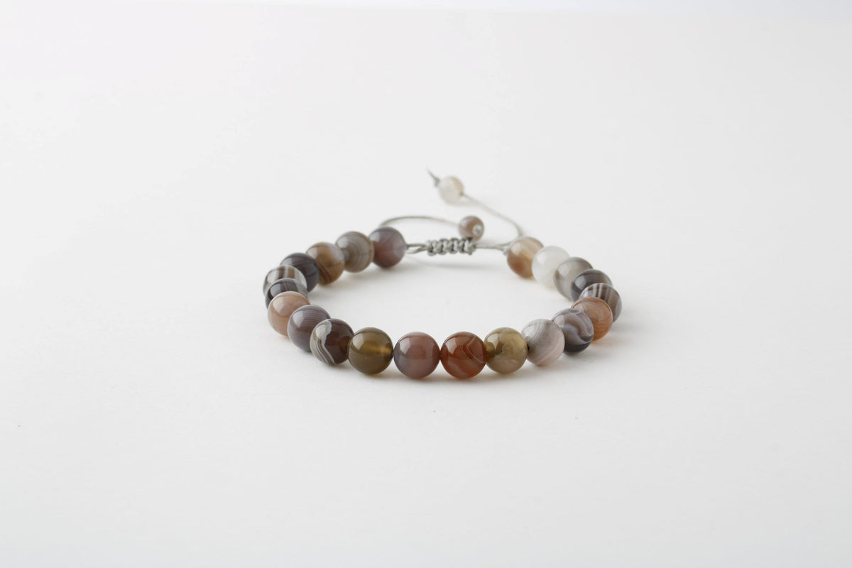 Botswana Akiği 8 mm Merdiven Kapama Doğal Taş Bileklik – El İşçiliği