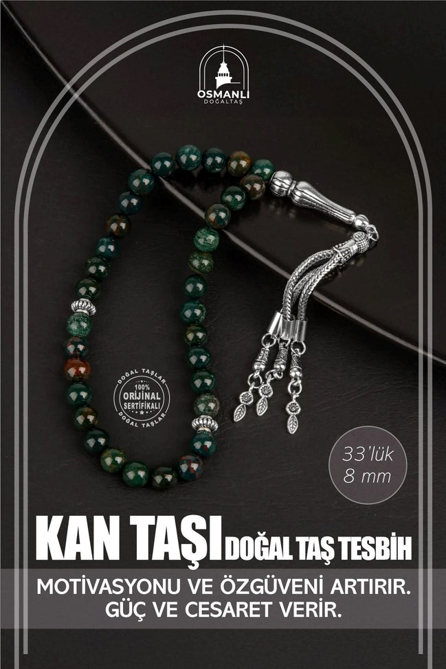 Kan Taşı Doğal Taş Tesbih 33lük - 8mm