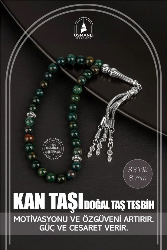 Kan Taşı Doğal Taş Tesbih 33lük - 8mm