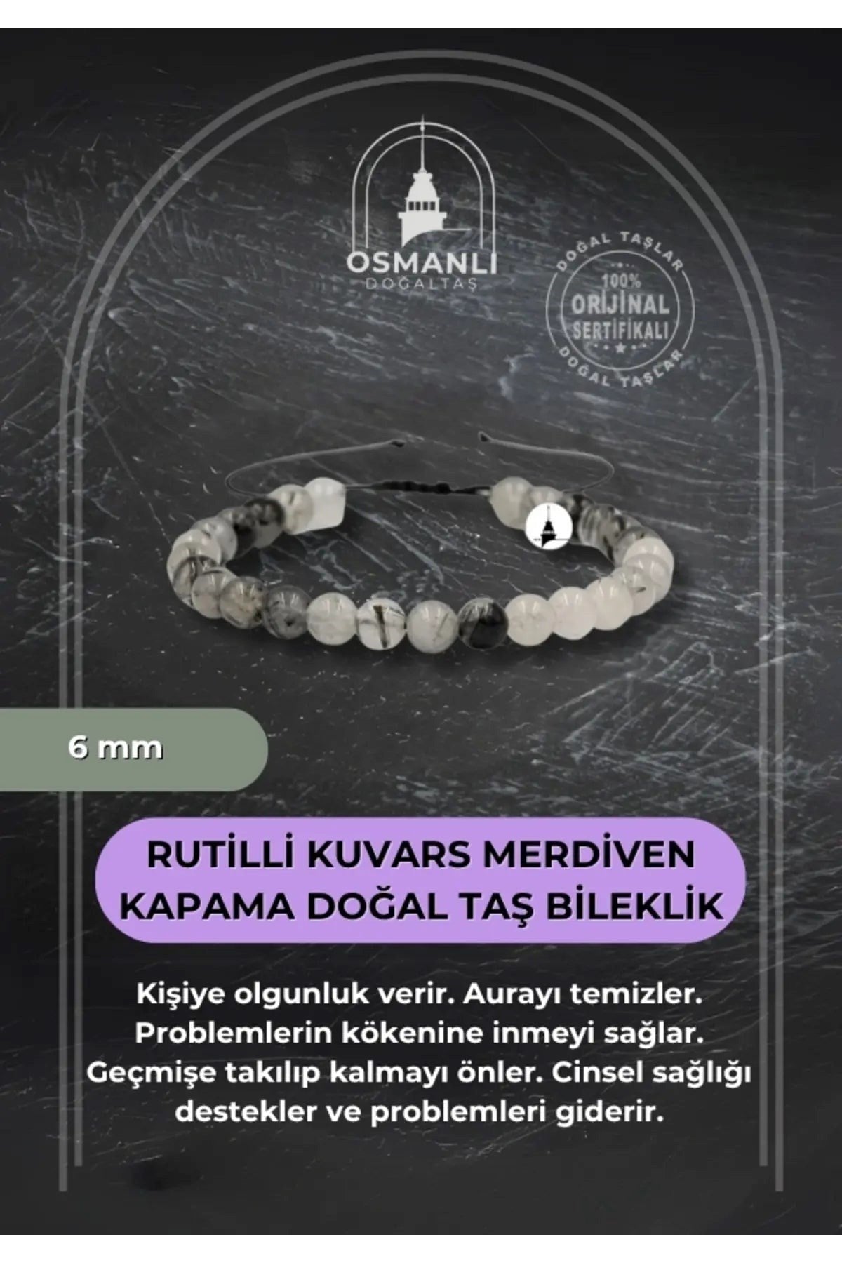 Rutilli Kuvars 6mm Merdiven Kapama Doğal Taş Bileklik