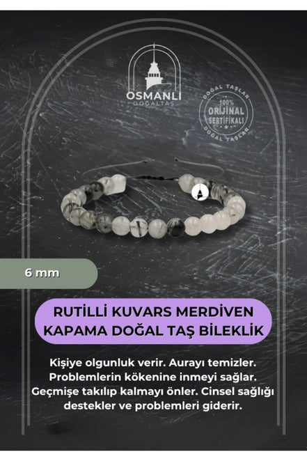 Rutilli Kuvars 6mm Merdiven Kapama Doğal Taş Bileklik