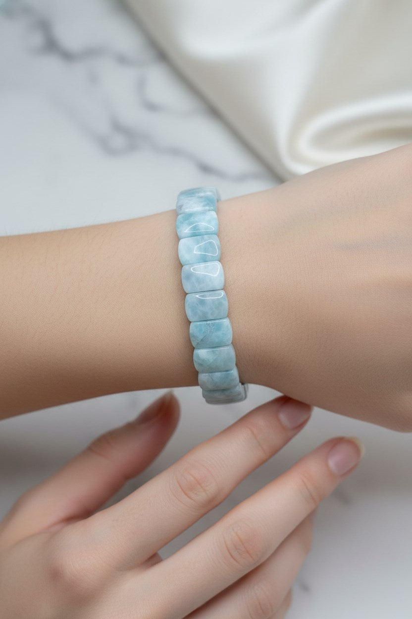 Larimar Doğal Taş Geniş Kesim Bileklik – 1. Kalite Özel Tasarım