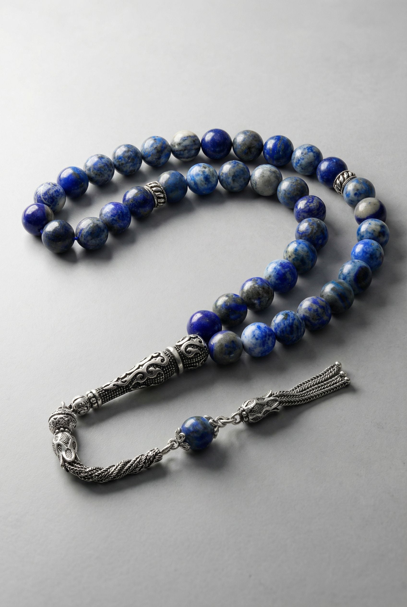 Lapis Lazuli Doğal Taş Tesbih – 925 Ayar Gümüş – 8 mm Küre Kesim