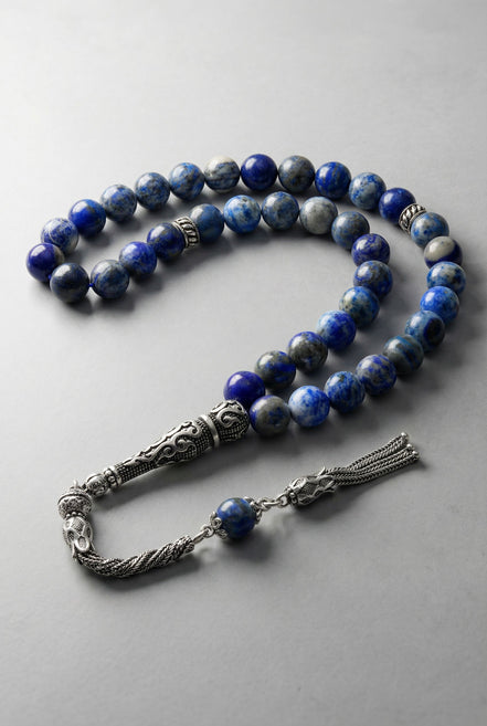 Lapis Lazuli Doğal Taş Tesbih – 925 Ayar Gümüş – 8 mm Küre Kesim