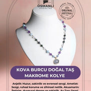 Kova Burcu Doğal Taş Makrome Kolye