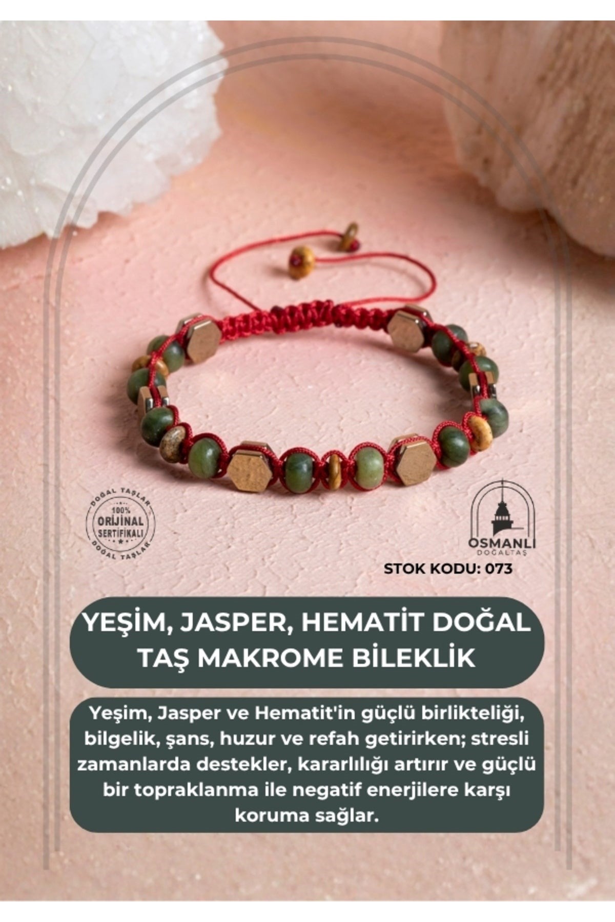 Yeşim, Jasper, Hematit Doğal Taş Makrome Bileklik (SK:073)