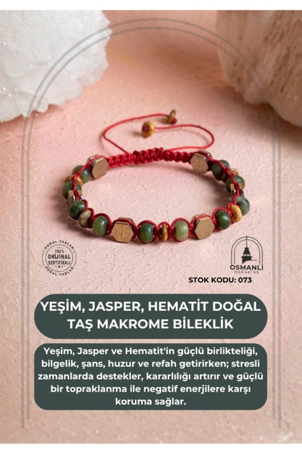 Yeşim, Jasper, Hematit Doğal Taş Makrome Bileklik (SK:073)