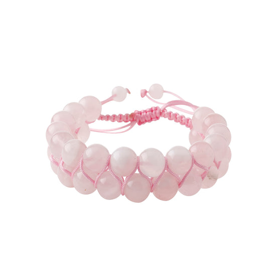 Pembe Kuvars (Gül Kuvars) 8mm Çift Sıra Makrome Doğal Taş Bileklik
