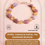 Sertifikalı Sitrin, Turmalin Doğal Taş Makrome Bileklik (SK:238)