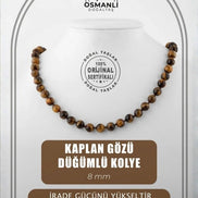 Kaplan Gözü 8 mm Düğümlü Doğal Taş Kolye