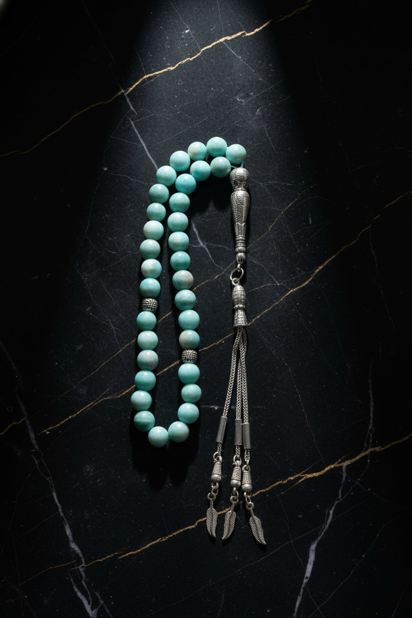 Amazonit Doğal Taş Tesbih – 8 mm Küre Kesim