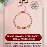 Pembe Kuvars ,Sitrin Fasetli Doğal Taş Bileklik