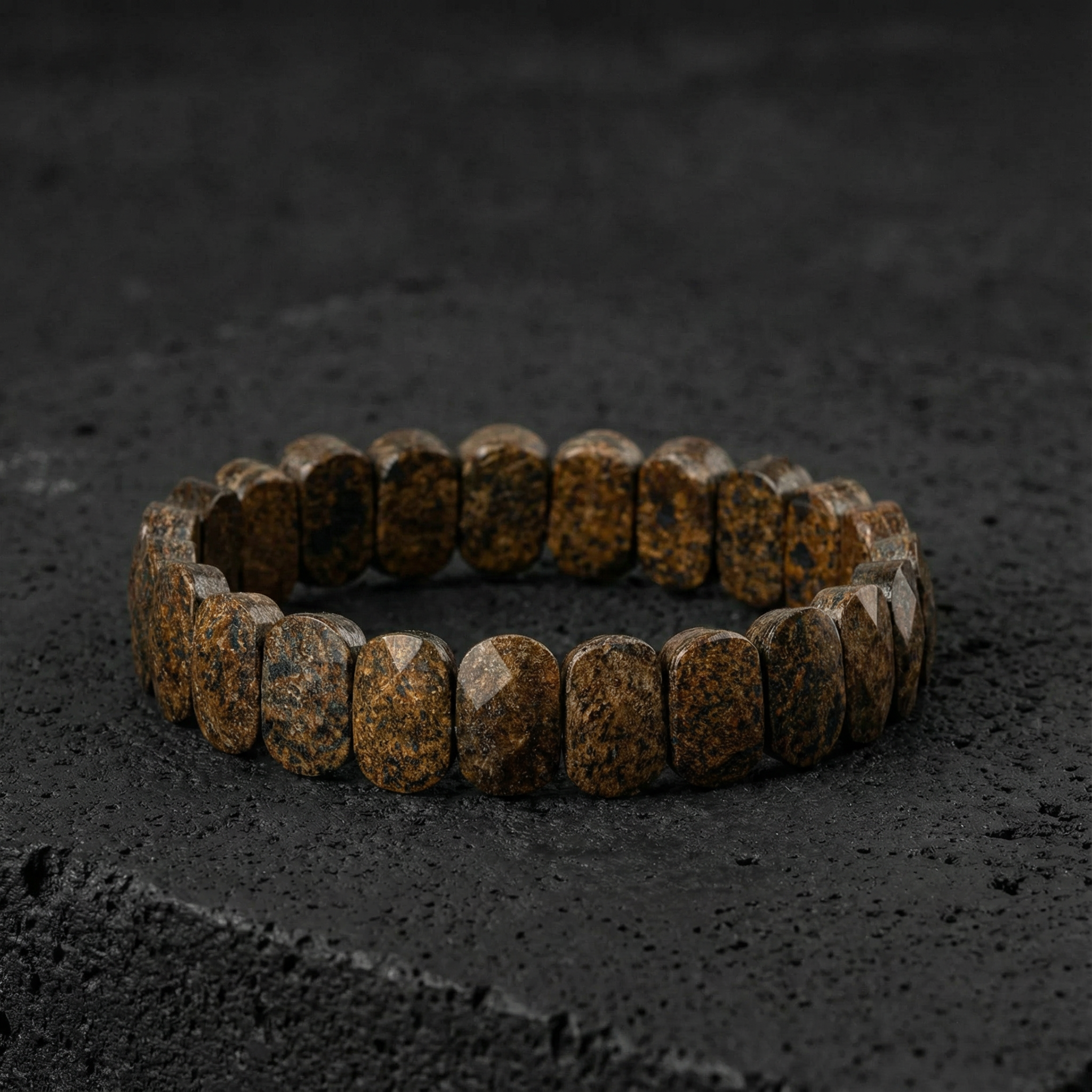 Bronzit Doğal Taş Geniş Kesim Bileklik (Rolex Stil)