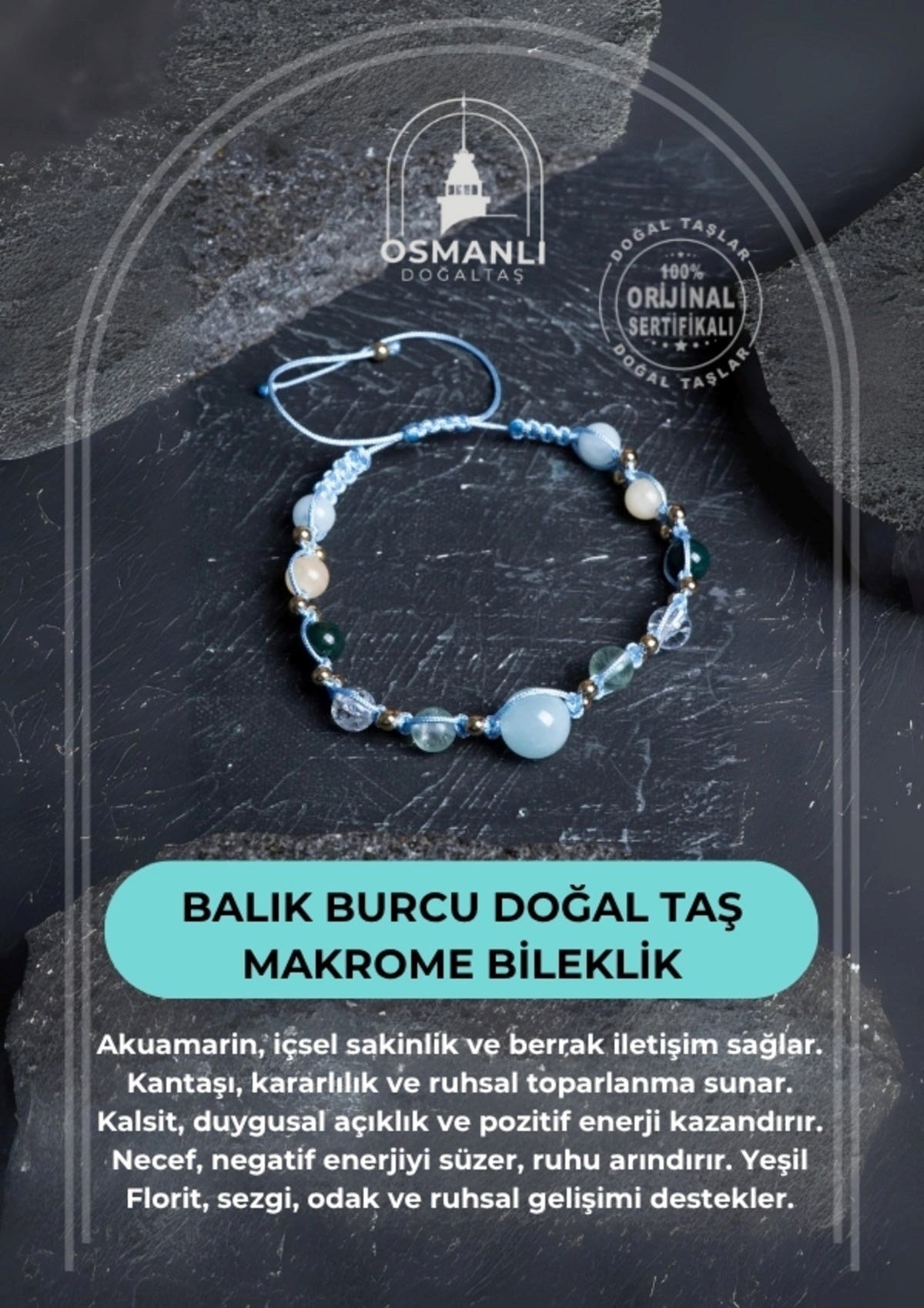 Balık Burcu Doğal Taş Makrome Bileklik