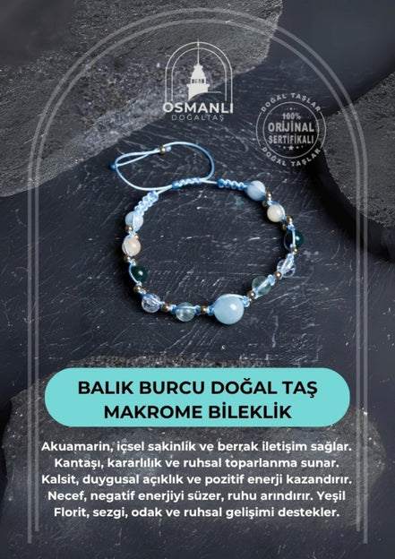 Balık Burcu Doğal Taş Makrome Bileklik