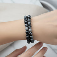Karlı Obsidyen 8 mm Çift Sıra Makrome Doğal Taş Bileklik