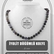 İyolit 8 mm Düğümlü Doğal Taş Kolye