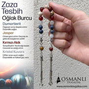 Oğlak Burcu Zaza Tesbih Doğal Taş Dumortierit, Jasper, Kırmızı Akik, Kristal Kuvars