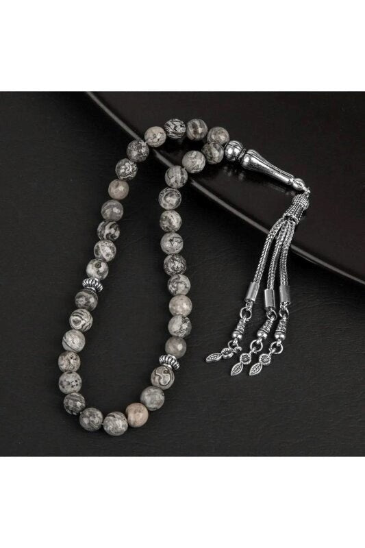 Gri Jasper Doğal Taş Tesbih 33lük - 8mm