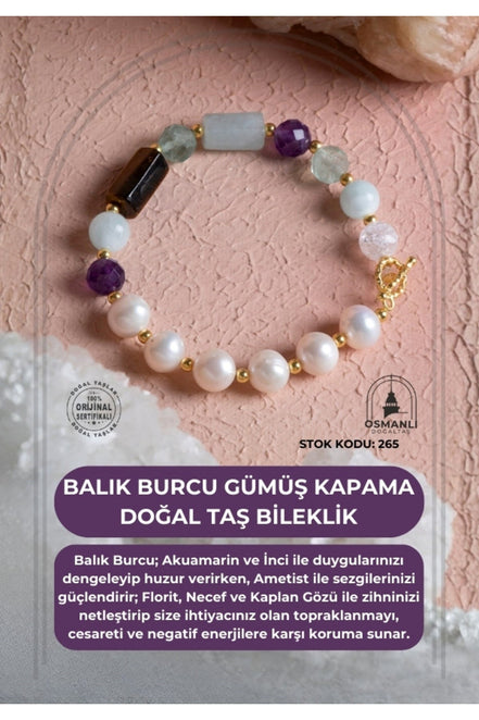 Balık Burcu Gümüş Kapama Doğal Taş Bileklik (SK:265)