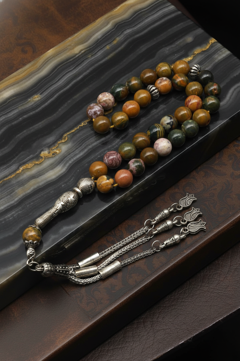 Ocean Jasper Doğal Taş Tesbih – 8 mm Küre Kesim