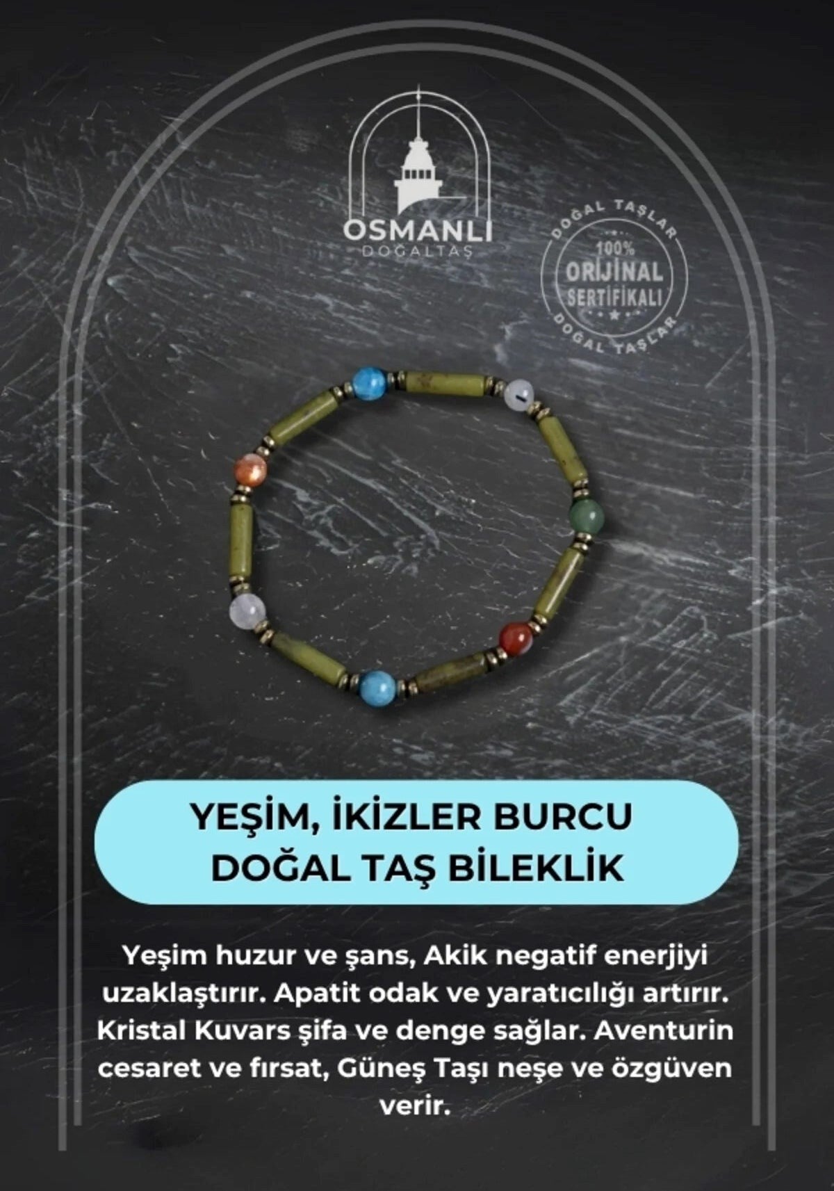 Yeşim ve İkizler Burcu Doğal Taş Bileklik