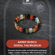 Akrep Burcu Bileklik Dumanlı Kuvars, Golden Obsidyen, Jasper, Kaplan Gözü, Kırmızı Akik, Pembe Kuvars