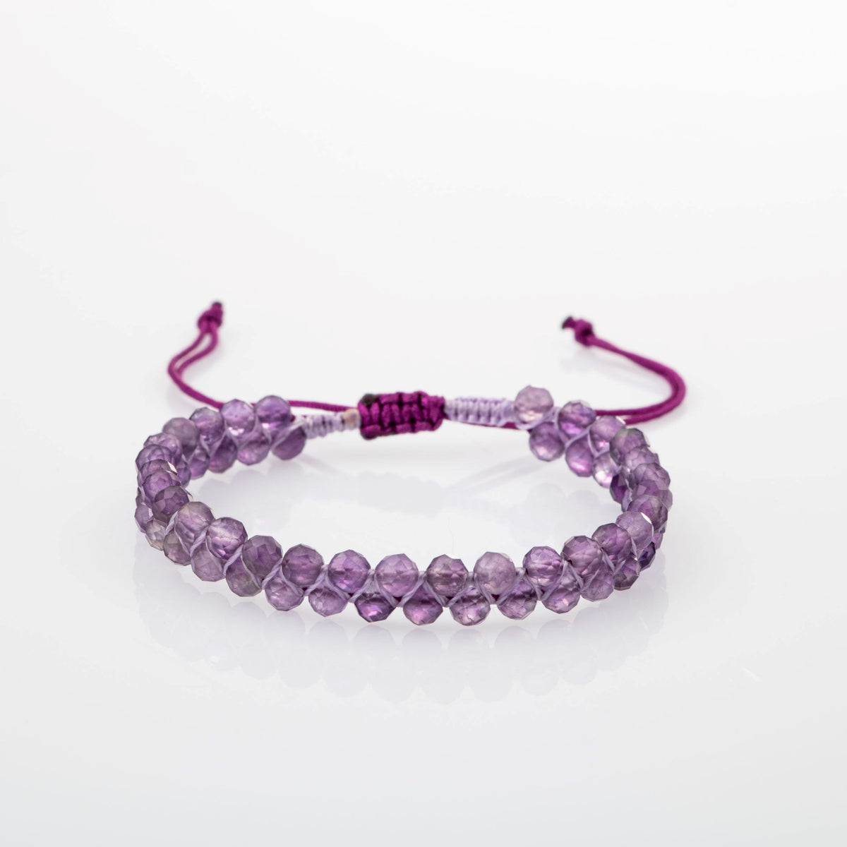 Ametist 3-4 mm Çift Sıra Doğal Taş Bileklik – Unisex El İşçiliği