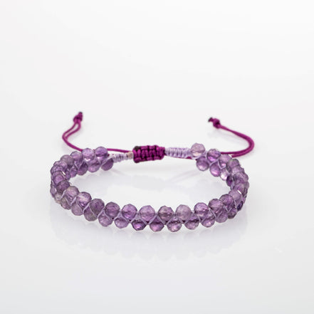 Ametist 3-4 mm Çift Sıra Doğal Taş Bileklik – Unisex El İşçiliği