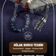 Oğlak Burcu Tesbih Dumortierit, Jasper, Kırmızı Akik, Kristal Kuvars