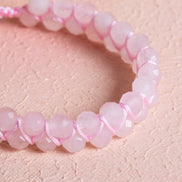 Pembe Kuvars Çift Sıra Doğal Taş Makrome Bileklik (SK:077)