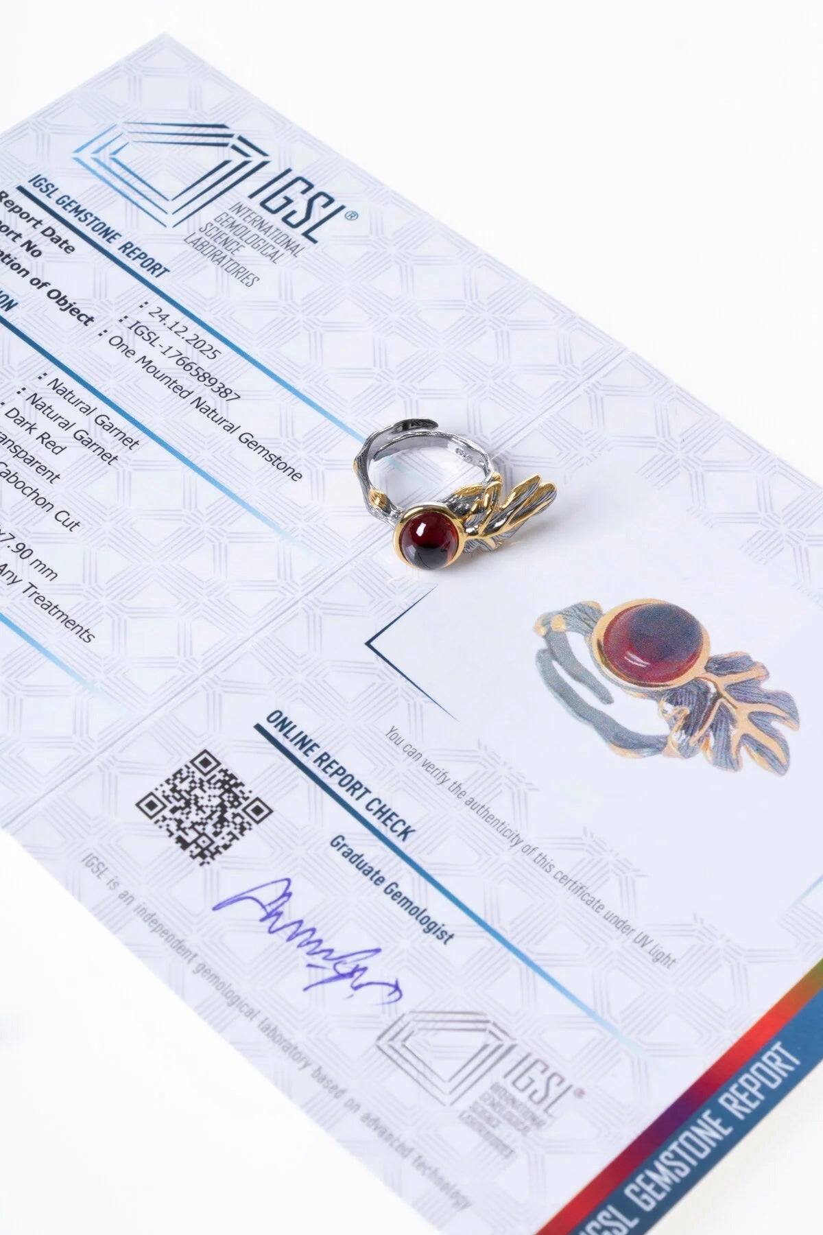 İridyumlu Granat Lal Özel Tasarım Gümüş Yüzük (Kadın) (SK:001)