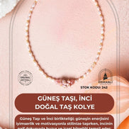 Sertifikalı Güneş Taşı, İnci Doğal Taş Kolye (SK:242)