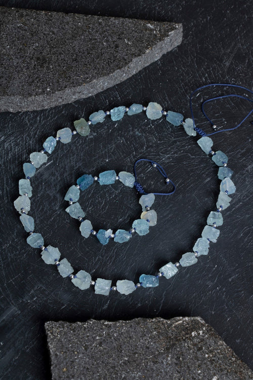 Akuamarin Doğal Taş Makrome Set