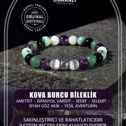 Kova Burcu Bileklik Ametist, İspanyol Varisit, Sedef, Selenit, Siyah Göz Akik, Yeşil Aventurin