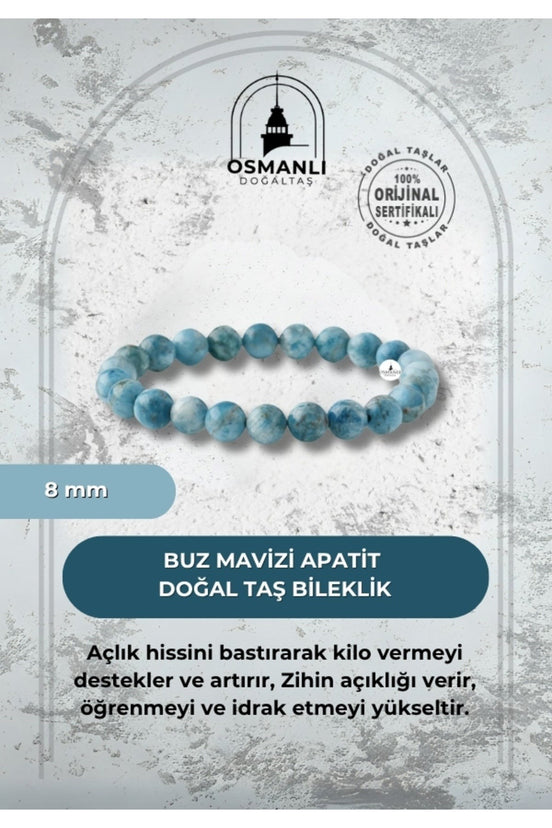 Buz Mavizi Apatit 8mm Doğal Taş Bileklik
